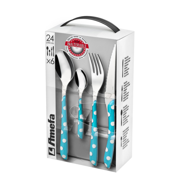 Eclat Pois - Ménagère 24 pièces Turquoise