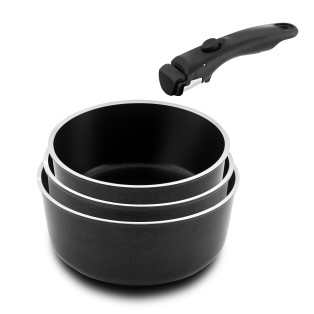 Arom - Série 3 casseroles 16, 18 et 20 cm avec poignée amovible