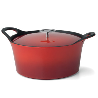 Volcan - Cocotte ronde 24cm fonte de fer émaillée rouge avec couvercle