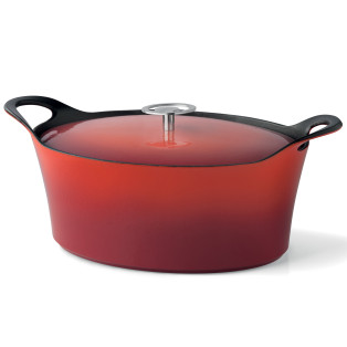 Volcan - Cocotte ovale 29cm fonte de fer émaillée rouge avec couvercle