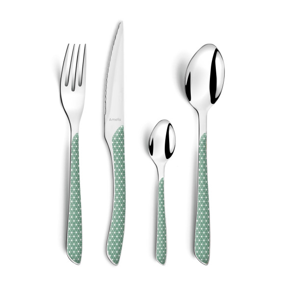 Eclat Geo Vert & Blanc - Ménagère 24 pièces